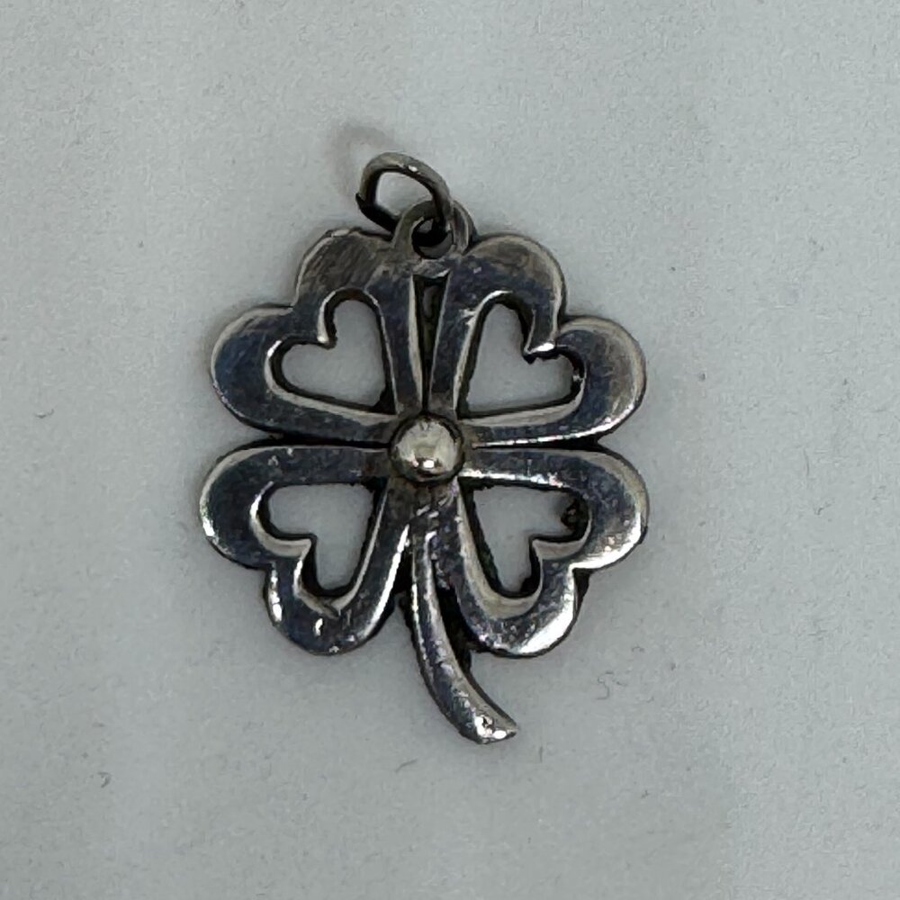 Vintage Sterling Silver Four Leaf Clover Charm with heart shaped leaves